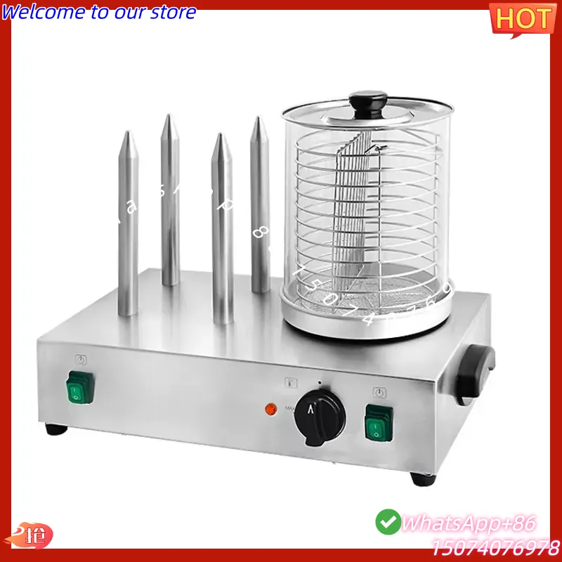 Hot Dog Roller Grill - 2026年式パン蒸し器ウォーマー自動ソーセージグリルマシン業務用ホットドッグメーカー電気ホットドッグローラー（パン4枚付き）