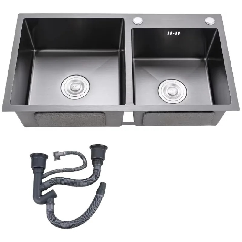 Commercial Quality Kitchen Faucet - 高品質手作りステンレス鋼304 201業務用シンク 201/304ダブルボウルキッチンシンク（排水口付き、蛇口なし）