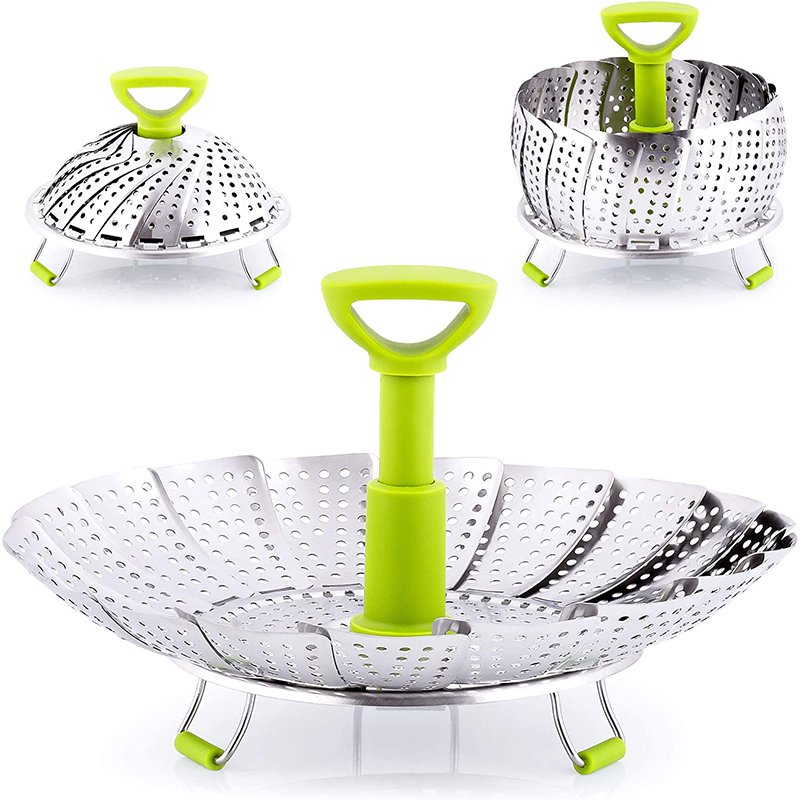Commercial Kitchen Steamer - 9 インチステンレス鋼ロータス蒸しトレイ折りたたみ食品蒸し器野菜果物食品バスケットメッシュ蒸し器ラック調理調理器具