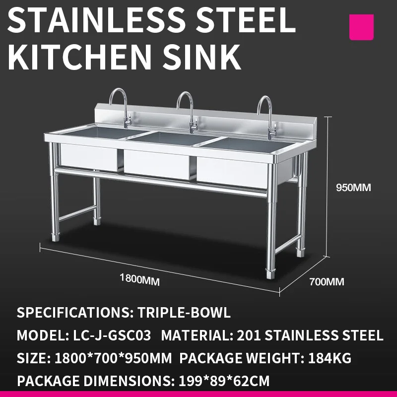 Commercial Kitchen Sink - キッチンシンク—業務用カフェテリアおよびレストラン向け二槽式201ステンレス製食器洗い・野菜洗い用（カスタマイズ可能）