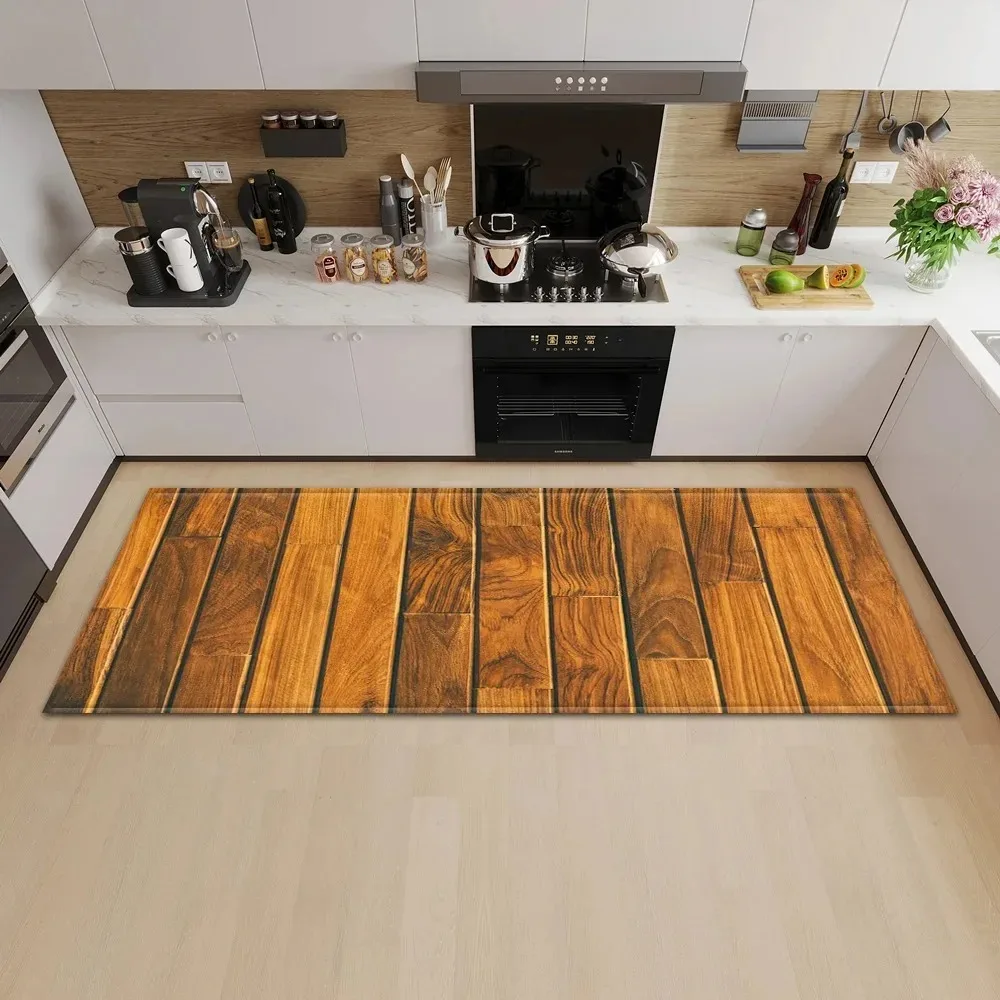 Commercial Kitchen Mats Anti Fatigue - クラシックな木目調プリントフロアマット、滑り止め加工、廊下、キッチン、ランドリー、リビングルーム、寝室、ポーチ用、抗疲労効果あり