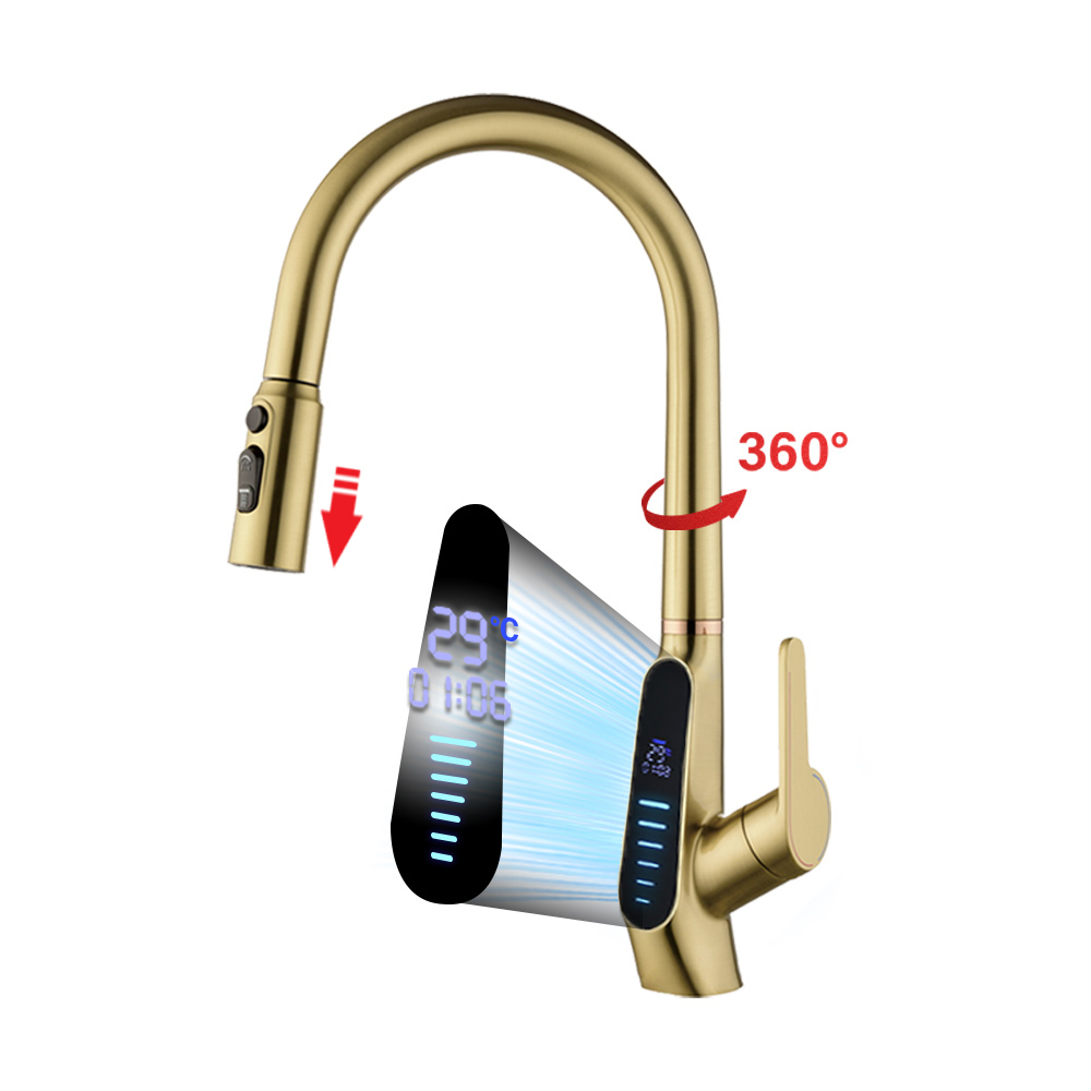 Commercial Quality Kitchen Faucet - 高品質10年保証スマートデジタルキッチン水栓真鍮製ミキサータップモダン業務用プルアウトキッチンシンク水栓