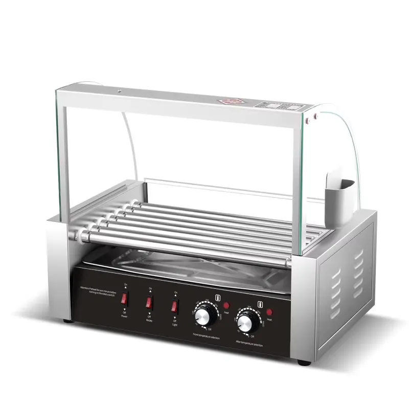 Hot Dog Roller Grill - 2026年式業務用ステンレス製ホットドッグローラーグリルマシン、デュアル温度制御電気ソーセージグリル調理器
