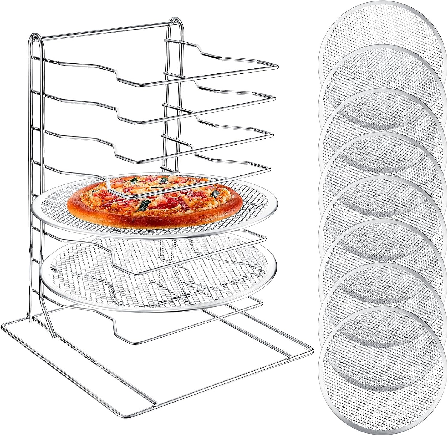 ピザラック 8段スタンド、穴あきアルミ製ベーキングパン8枚付 - Commercial Kitchen Rack のレビューと価格