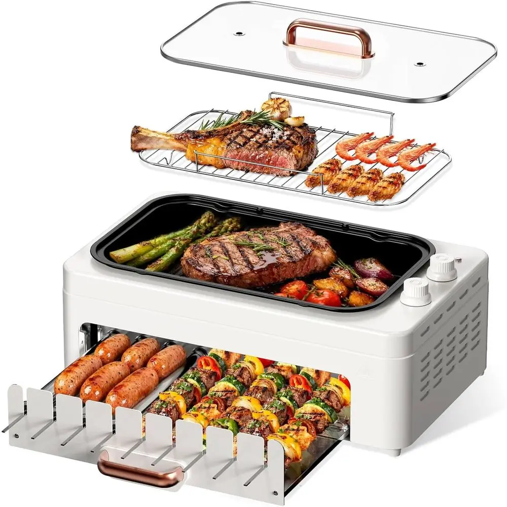 4-in-1屋内カウンタートップグリル：取り外し可能なパン、 - Hot Dog Roller Grill のレビューと価格