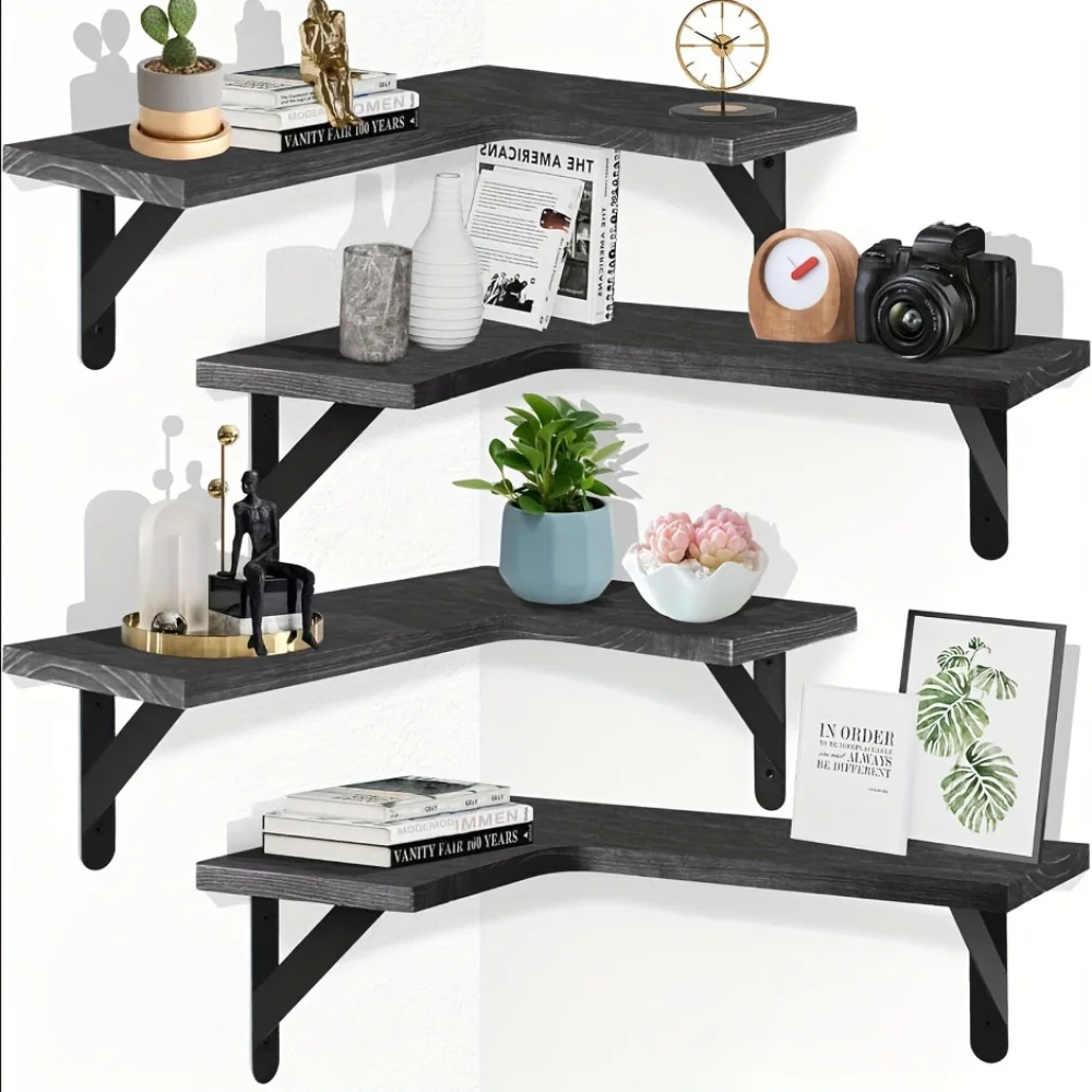 天然木目調フローティングシェルフ 壁掛けコーナー収納 モダン - Commercial Kitchen Rack のレビューと価格