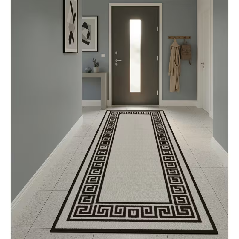 黒白ギリシャキーボーダーランナーラグキッチンランドリールーム - Commercial Kitchen Mats Anti Fatigue のレビューと価格