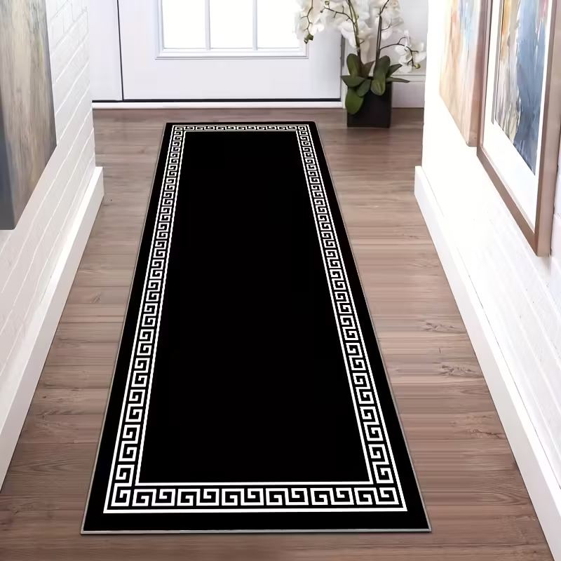 黒白ギリシャキーボーダーランナーラグキッチンランドリールーム - Commercial Kitchen Mats Anti Fatigue のレビューと価格