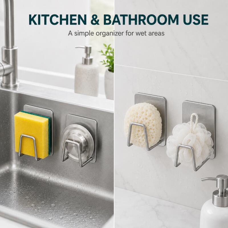 粘着式ステンレススポンジホルダー、穴あけ不要のシンクキャディ - Commercial Kitchen Sink のレビューと価格