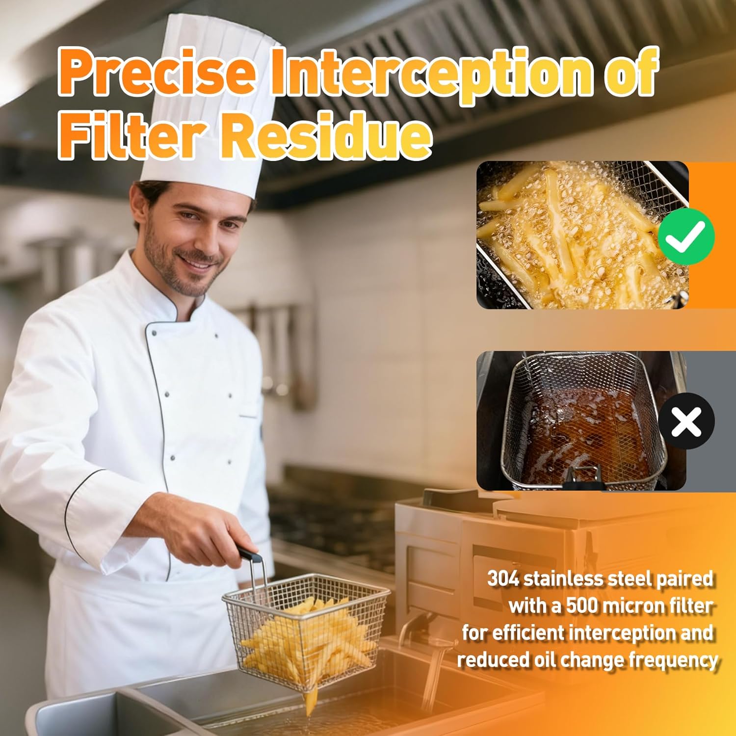 304ステンレス鋼業務用ディープフライヤーフィルター、残留物 - Commercial Kitchen Appliance のレビューと価格