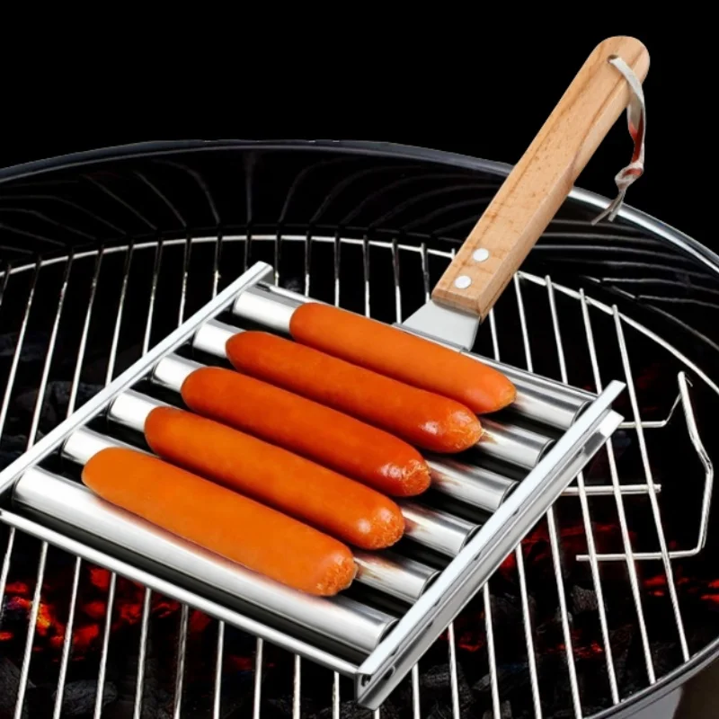 特大木製ハンドル付きステンレス製ホットドッグローラーグリル、 - Hot Dog Roller Grill のレビューと価格