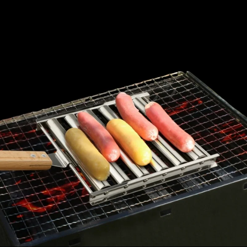 特大木製ハンドル付きステンレス製ホットドッグローラーグリル、 - Hot Dog Roller Grill のレビューと価格