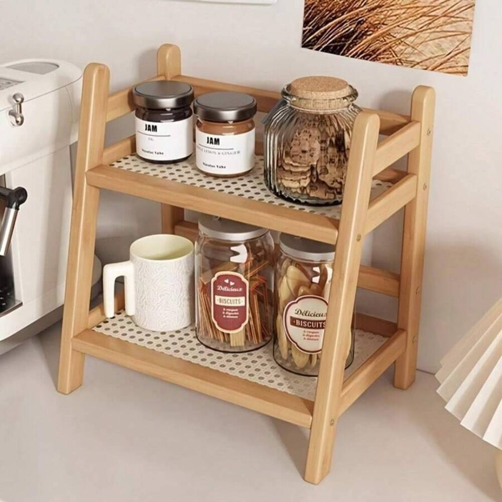 2段式竹製カウンタートップ収納ラック、木製デスクトップオーガ - Commercial Kitchen Rack のレビューと価格