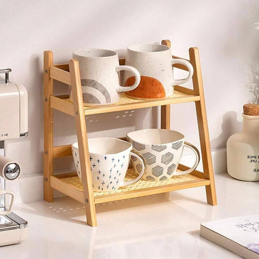 2段式竹製カウンタートップ収納ラック、木製デスクトップオーガ - Commercial Kitchen Rack のレビューと価格
