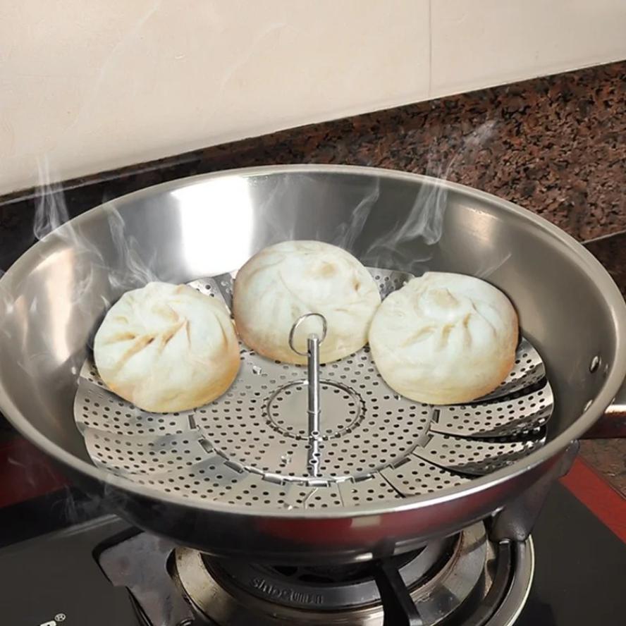 新しい 1 個キッチンステンレス鋼蒸し器折りたたみ伸縮パンフ - Commercial Kitchen Steamer のレビューと価格