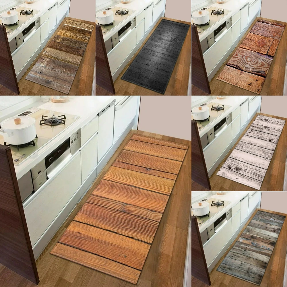 本物の木目効果のあるレトロなスタイリッシュランナーラグ キッ - Commercial Kitchen Mats Anti Fatigue のレビューと価格
