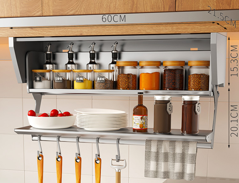 キッチンプルダウン折りたたみ調味料収納棚スペースアルミ壁掛け - Commercial Kitchen Rack のレビューと価格